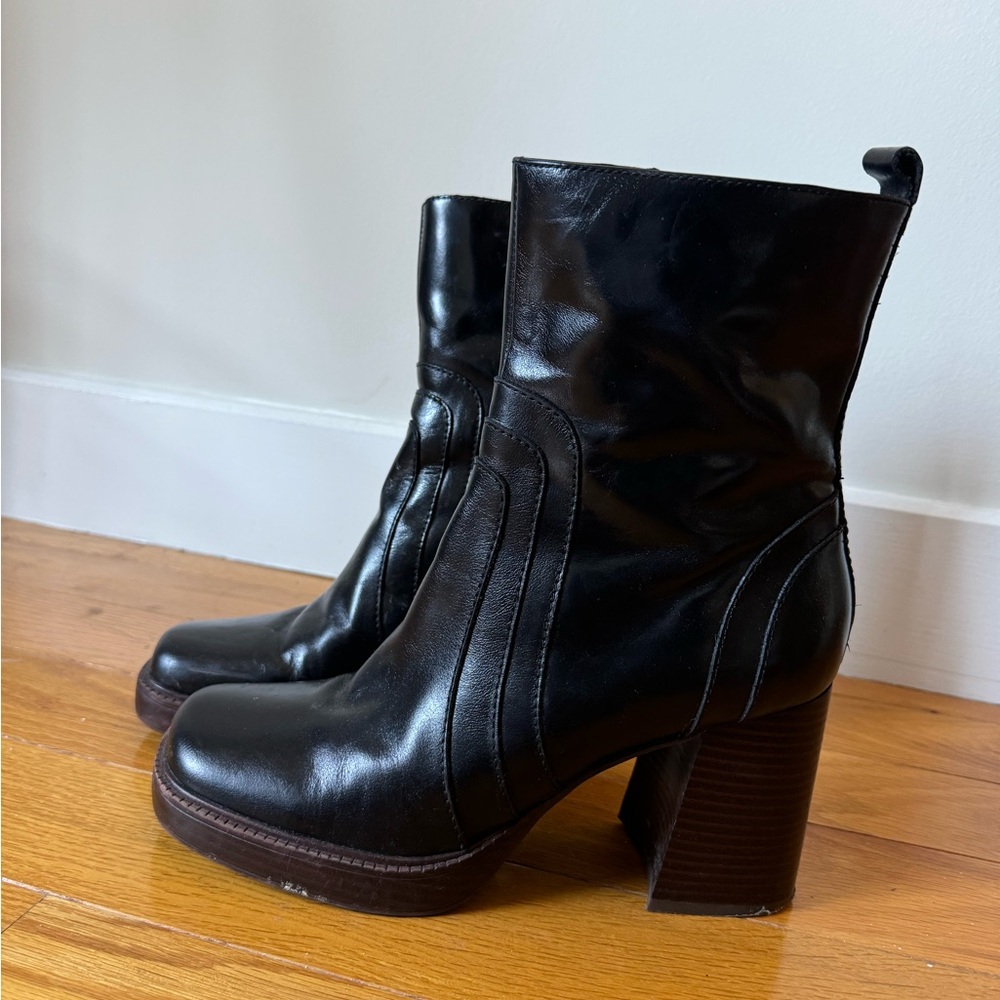Marc Fisher Chunky Black Platform Heeled Boots